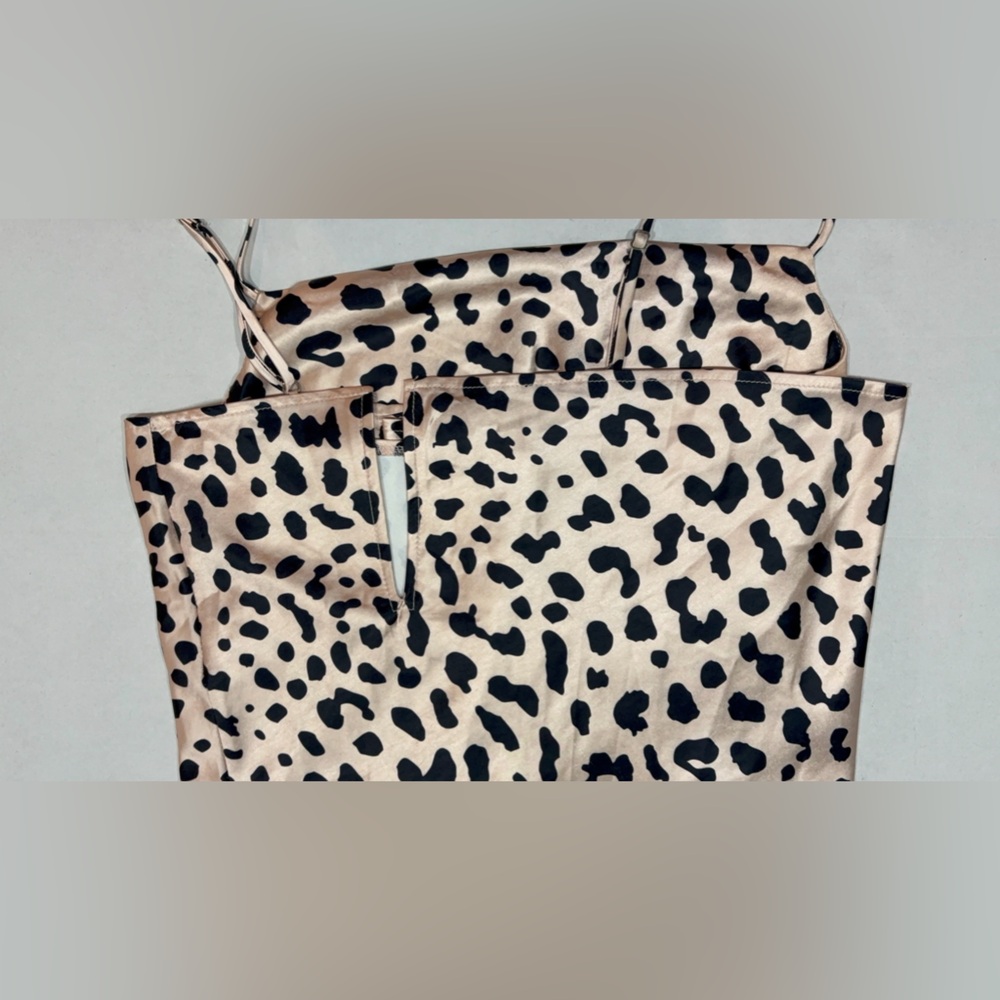 Blossom Silky Leopard Cowl Neck Mini Evening Slip Dress slit size 10